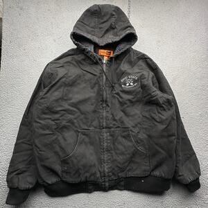 Corner Stone Duck Canvas Quilt Lined Full Zip Work Jacket Mens 2XL Black Hooded